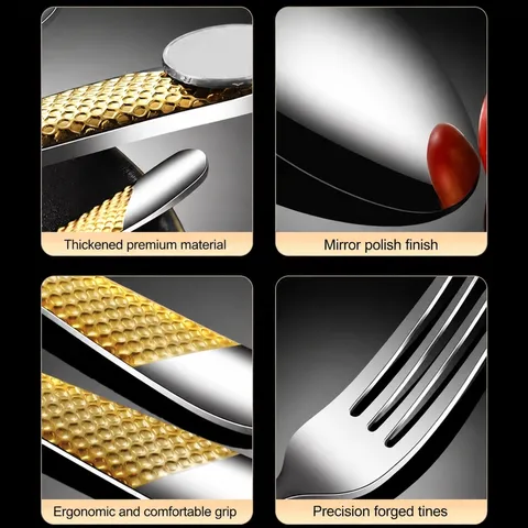 Luxury Stainless Steel Cutlery Set Star Diamond Handle Dinner Knife Fork Spoon Tableware Set Kitchen Gold Silver