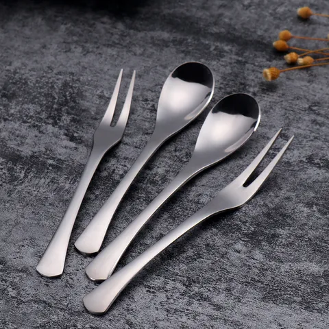 Stainless Steel Tea Spoon And Tea Fork Set Mini Dessert Fruit Fork Coffee Spoon Mirror Polished Kitchen Tableware