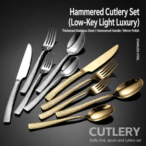 Hammered Stainless Steel Dinner Knife Fork Spoon Western Tableware Hotel Steak Knife Dessert Fork Spoon