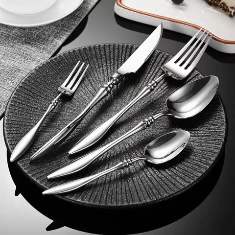 French Luxury 304 Stainless Steel Dinner Knife Fork Spoon Cutlery Set Elegant Beaded Handle Tableware For Kitchen Dining