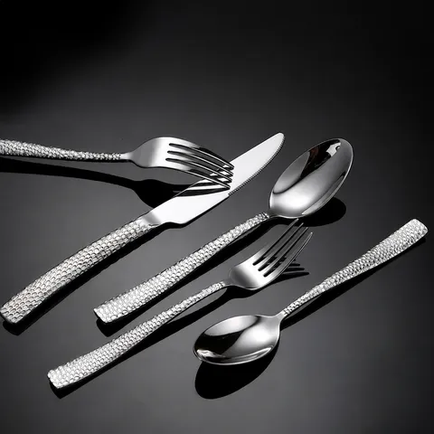Hammered Stainless Steel Dinner Knife Fork Spoon Western Tableware Hotel Steak Knife Dessert Fork Spoon