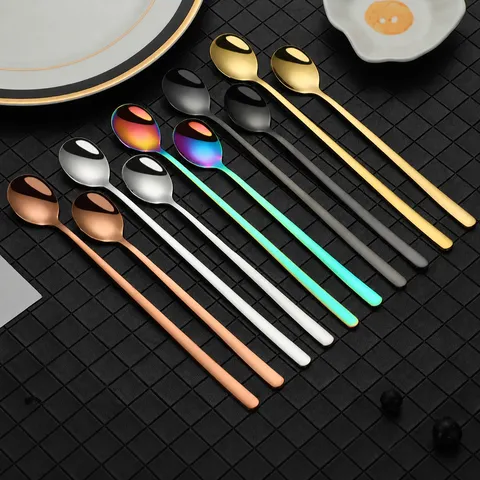 304 Stainless Steel Long Handle Spoon Korean Style Ice Spoon Cocktail Mixing Spoon Dinnerware Kitchen Tool