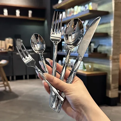 Luxury Stainless Steel Cutlery Set Diamond Cut Handle Tableware Knife Fork Spoon Kitchen Dining Table Accessories