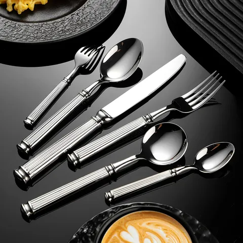 Couverts Occidentaux en Acier Inoxydable 304 Colonne Romaine Relief Couteau Fourchette Cuillère Rétro Luxe Cuisine Vaisselle