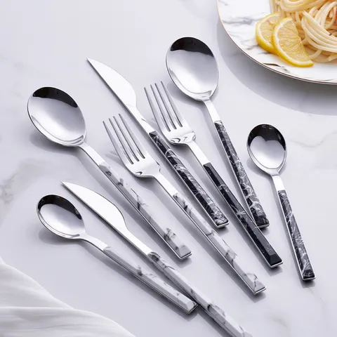 Nordic Marble Pattern Stainless Steel Western Tableware Knife Fork Spoon Steak Dinnerware Luxury Kitchen Dining Tools