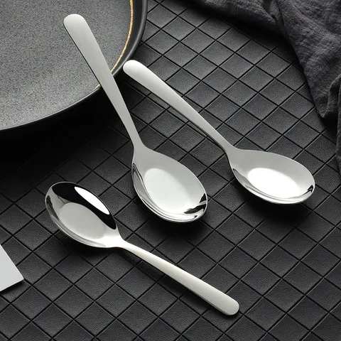 Stainless Steel Spoon Household Flat Bottom Soup Spoon Canteen Student Dinnerware Metal Kitchen Tableware Dessert Spoon