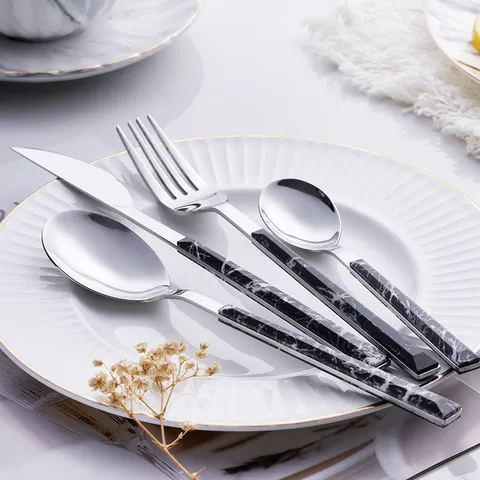 Nordic Marble Pattern Stainless Steel Western Tableware Knife Fork Spoon Steak Dinnerware Luxury Kitchen Dining Tools