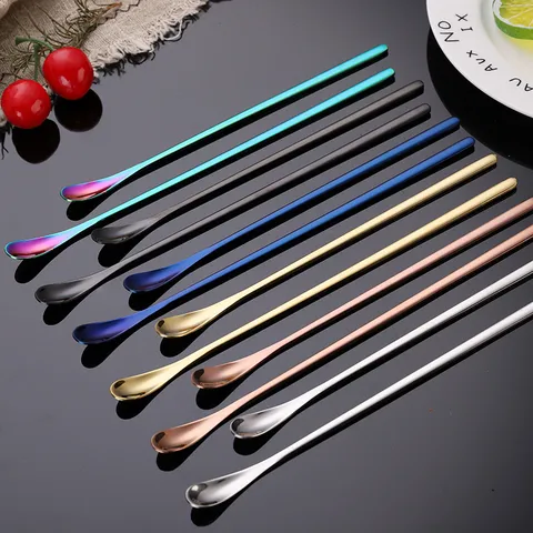 Stainless Steel Long Handle Mixing Spoon Ice Spoon Thickened Dessert Coffee Spoon Bar Beverage Spoon