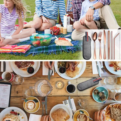 Portable Stainless Steel Cutlery Set Knife Fork Spoon Chopsticks Straws With Pouch Travel Camping Reusable Tableware