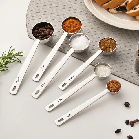 304 Stainless Steel Measuring Spoon Set Thickened Coffee Bean Baking Tool Long Handle Hanging Hole Kitchen Cooking