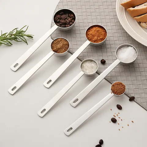 304 Stainless Steel Measuring Spoon Set Thickened Coffee Bean Baking Tool Long Handle Hanging Hole Kitchen Cooking
