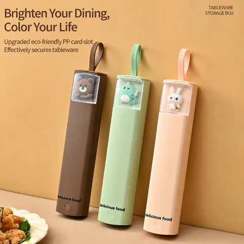 Portable Stainless Steel Tableware Set Cutlery Box With Cartoon Animal Design Spoon Fork Chopsticks Picnic Travel