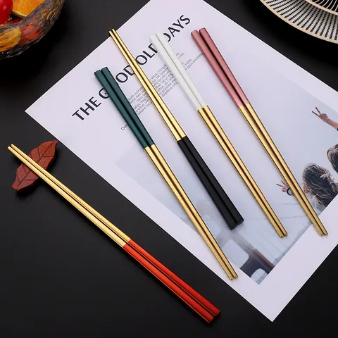 Chinese Style Stainless Steel Chopsticks Household Anti-Scald Square Chopsticks Mirror Polished Anti-Slip Tableware