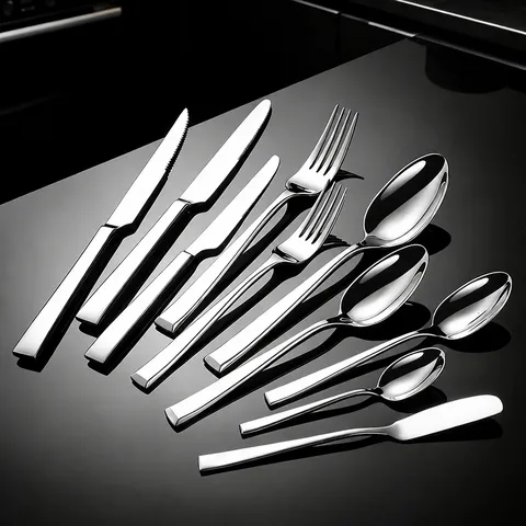Forged 304 Stainless Steel Western Tableware Square Handle Dinner Knife Fork Spoon Hotel Restaurant Flatware Set