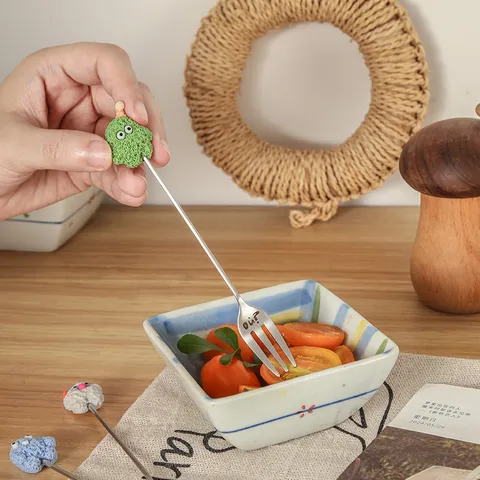Cartoon Stainless Steel Stirring Spoon Fruit Fork Cute Funny Monster Doll Handle Coffee Dessert Tableware