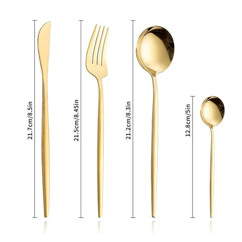 Portuguese Stainless Steel Cutlery Set Golden Silver Tableware Knife Fork Spoon Set For Home Kitchen