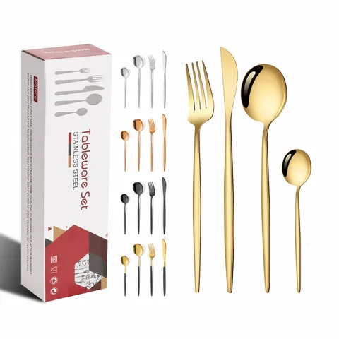 Portuguese Stainless Steel Cutlery Set Golden Silver Tableware Knife Fork Spoon Set For Home Kitchen