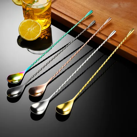 Stainless Steel Long Handle Bar Spoon Cocktail Stirrer Teardrop Mixing Spoon For Bar Home Kitchen Party