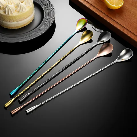 Stainless Steel Long Handle Bar Spoon Cocktail Stirrer Teardrop Mixing Spoon For Bar Home Kitchen Party