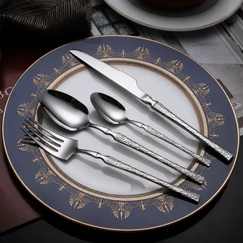 Stainless Steel Western Tableware Set Retro Relief Steak Knife Dinner Fork Spoon Tea Spoon Kitchen Dining Cutlery