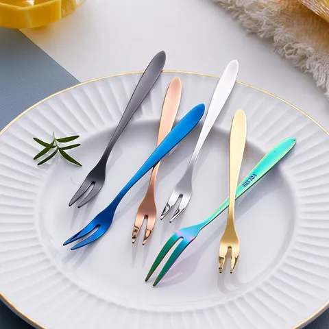 Edelstahl Fruchtgabeln Set Modern Minimalistisch Zweizinkig Dessert Kuchen Gabeln Polierte Spiegel Geschirr Zuhause Küche