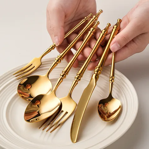 304 Stainless Steel Western Tableware Roman Column Handle Steak Knife Dinner Fork Spoon Luxury Gold Silver Cutlery