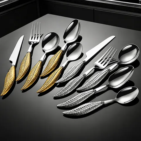 304 Stainless Steel Western Cutlery Feather Handle Dinner Knife Fork Spoon Tableware Luxury Dining Utensils