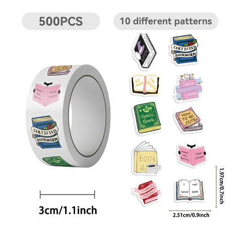 Bookish Sticker Roll Reading Themed Aesthetic Waterproof PVC Adhesive Labels For Journaling Scrapbooking Gifts