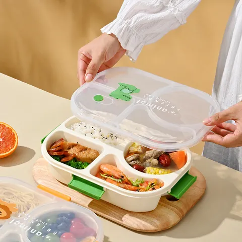 Portable Plastic Lunch Box Compartments Microwave Safe Bento Box Cute Cartoon Animal Food Container For Adults Kids