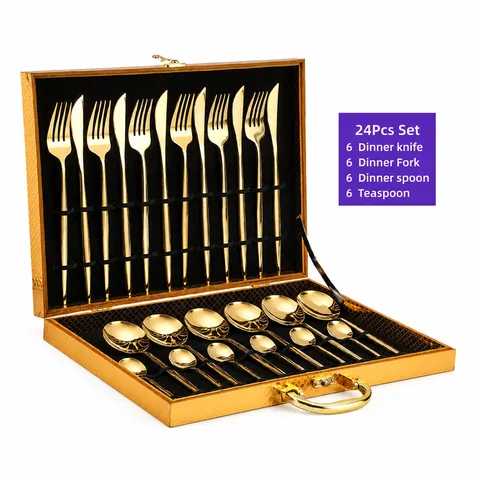 Stainless Steel Cutlery Set Portuguese Tableware With Luxury Gift Box Knife Fork Spoon Dining Flatware