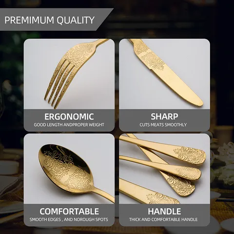 Stainless Steel Cutlery Set Modern Minimalist Embossed Flatware Dinner Knife Fork Spoon Teaspoon Kitchen Tableware