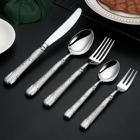 Gefloeisterde Tarwe-aar 304 Roestvrij Staal Westers Servies Luxe Diner Mes Vork Lepel Theelepel Keuken Eetgerei