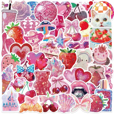 Rose Pink Waterproof PVC Cute Kawaii Aesthetic Graffiti Decals For Hand Ledger Laptop Luggage Notebook Decoration