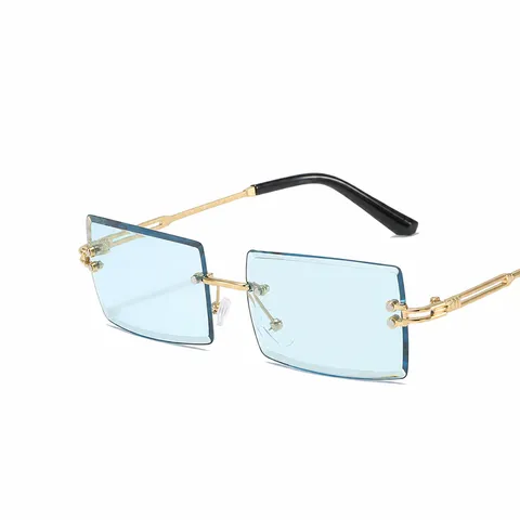 Mode Lunettes de Soleil Carrées Sans Monture Femmes Hommes Verres Dégradés Tendance Cadre Métal Lunettes Chics Fête