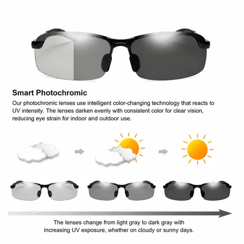 Gafas de Sol Polarizadas para Hombre Fotocromáticas UV400 Gafas de Conducción Visión Nocturna para Pesca Deportes al Aire Libre Montura de Metal