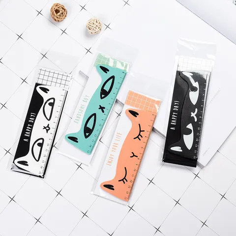 Creative Cartoon Cat Wooden Straight Ruler Student Fresh Classroom Drawing Stationery Ruler Office Supplies