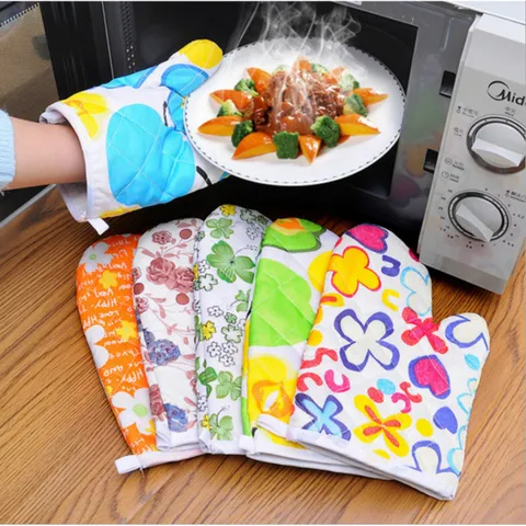 Guanti di Isolamento Termico Forno a Microonde Cottura Resistenti alle Alte Temperature Cotone Stampato Presina da Cucina