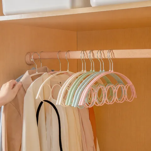 Multifunctional 5-Ring Scarf Hanger Plastic Closet Organizer Belt Tie Holder Home Wardrobe Storage Rack