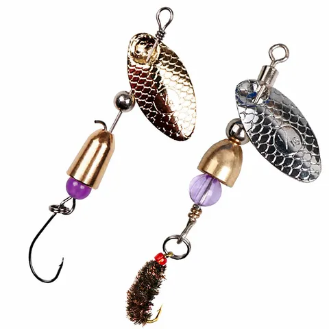 Metal Fishing Lure Rotating Spoon Bait With Feather Treble Hook For Outdoor Sports Fishing And Long Casting