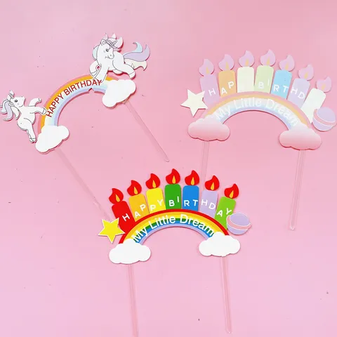 Rainbow Cloud Unicorn Cake Toppers Acrylic Happy Birthday Cake Decoration Party Supplies For Kids Birthday Baking