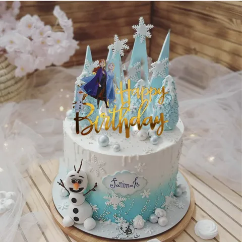 Acrylic Happy Birthday Cake Topper Colorful Print Snowman Snowflake Christmas Tree Dessert Decoration Layout Decor Supplies