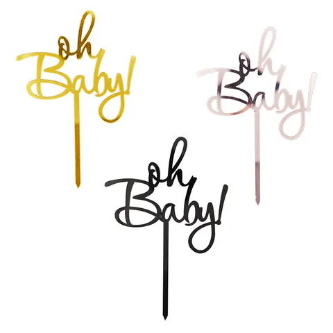 Oh Baby Acryl Kuchendekoration Geburtstag Party Babyparty Nachtisch Tischdekoration Gold Schwarz Roségold Spiegelglanz Kuchenstecker
