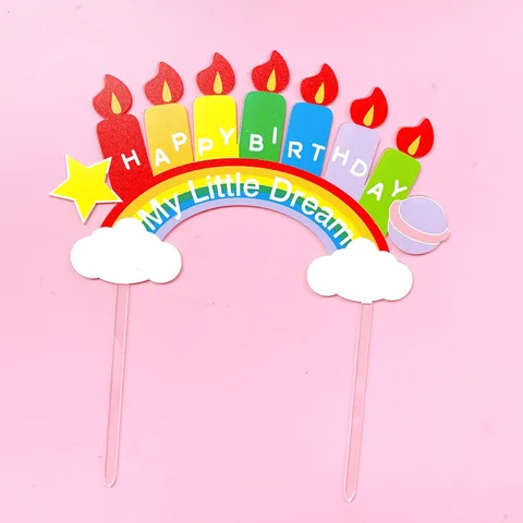 Rainbow Cloud Unicorn Cake Toppers Acrylic Happy Birthday Cake Decoration Party Supplies For Kids Birthday Baking