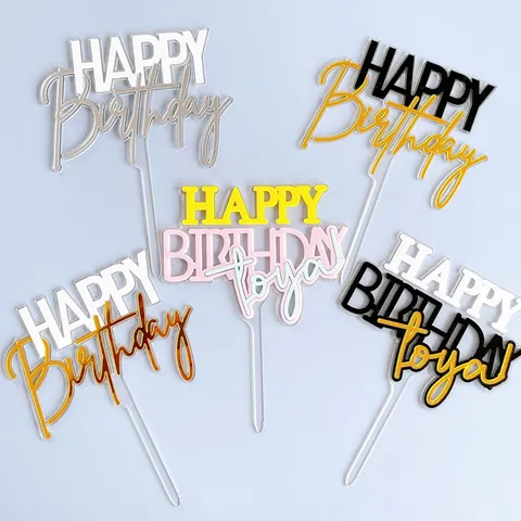 Acrylic Happy Birthday Cake Topper Double Layer Color Block Motorcycle Letters Dessert Baking Decoration for Party supplies