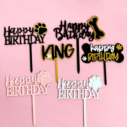 Haustier Geburtstag Tortenaufsatz Doppelschicht Acryl Happy Birthday Knochen Pfote Tortenstecker Für Hund Katze Geburtstag Party Deko