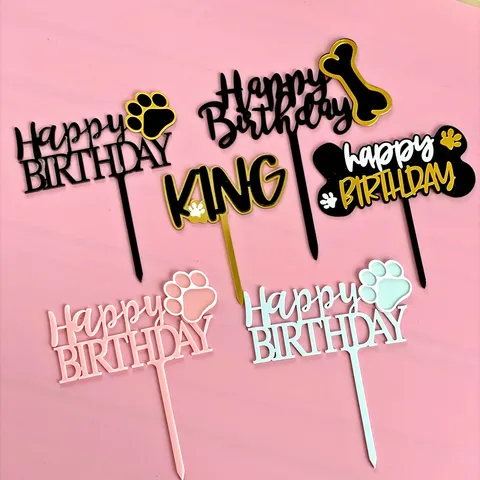 Haustier Geburtstag Tortenaufsatz Doppelschicht Acryl Happy Birthday Knochen Pfote Tortenstecker Für Hund Katze Geburtstag Party Deko