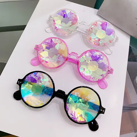 Occhiali da Sole per Festa di Festival Caleidoscopio Lente in Resina di Cristallo Prisma Multicolore Occhiali Rave Audaci per Donna Uomo