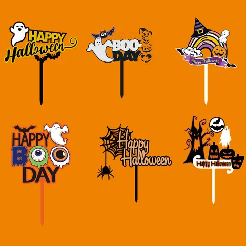 Acrylic Halloween Cake Toppers Happy Halloween Party Decorations Spooky Ghost Pumpkin Bat Spider Web Cake Insert Decor For Party