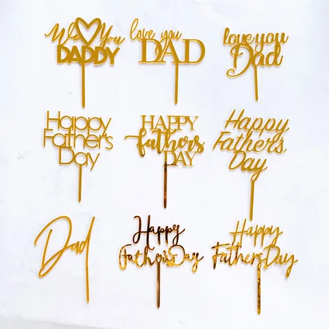 Gold Mirror Acrylic Father's Day Cake Toppers Happy Father's Day DAD We Love You DADDY Cake Decoration For Birthday Party