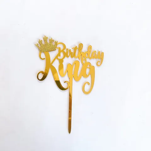 Acrylic Birthday Cake Topper Crown Mirror Gold King Queen Prince Princess Party Decoration Dessert Supplies